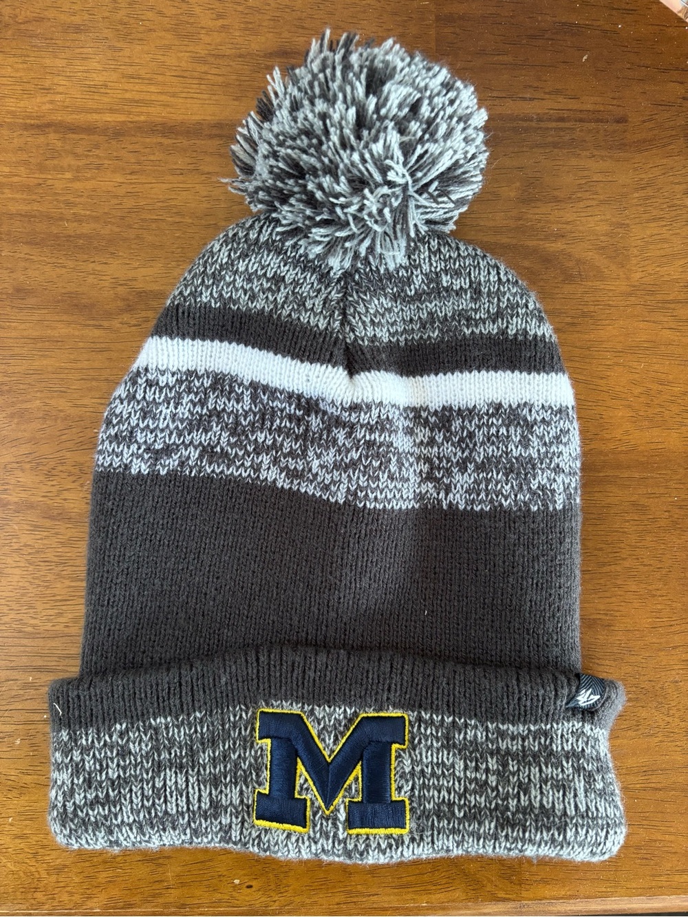 University M Logo Gray Pom Beanie - Men's Winter Hat
